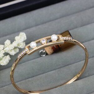 Elegant Rose Gold Bangle with Pearl & CZ Accents, XPBL0450